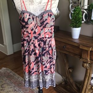 Navy/coral/ green floral sundress